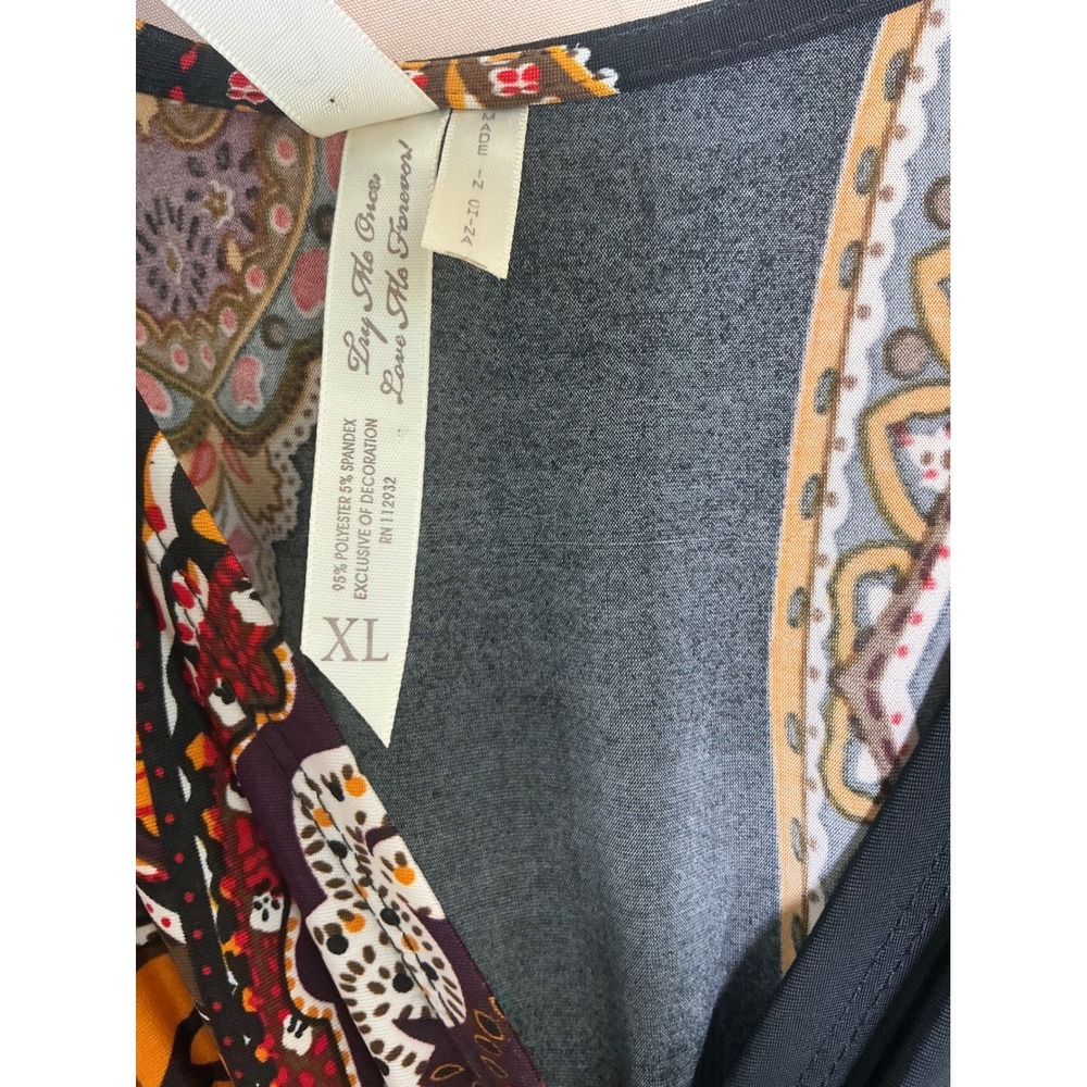Cristina Love Paisley Empire Waist Dress Womens XL Black Red Excellent Boho Midi - Picture 8 of 12